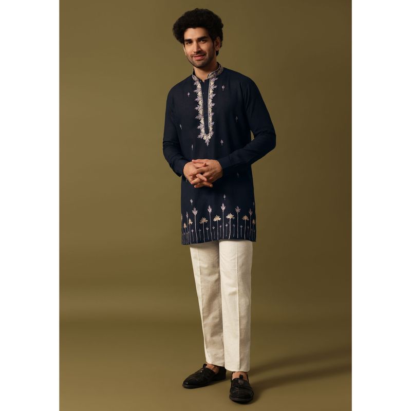 KALKI FASHION Navy Blue Cotton Kurta with Pant for Men (Set of 2) (40)
