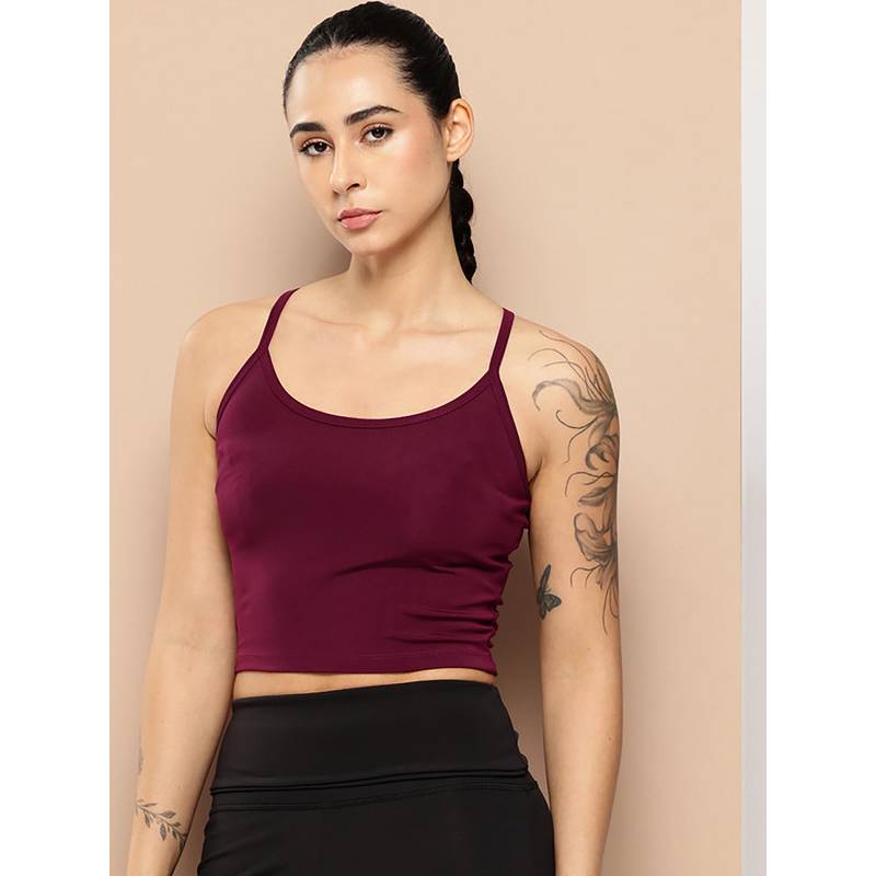 Alcis Women Streak Style Crop Maroon Tank Top (L)