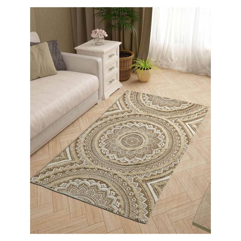Buy THE HOME TALK Beige Printed Handmade Cotton Rectangular Rug (3x5 ...