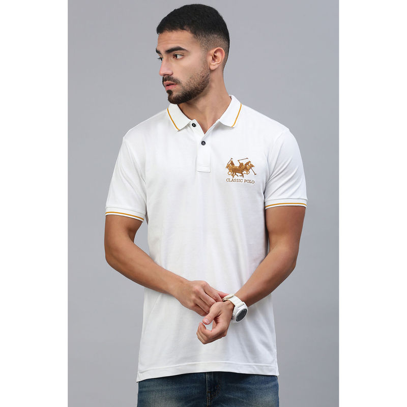 Classic Polo Men's Half Sleeve White Slim Fit Embroidery Polo T-Shirt (2XL)