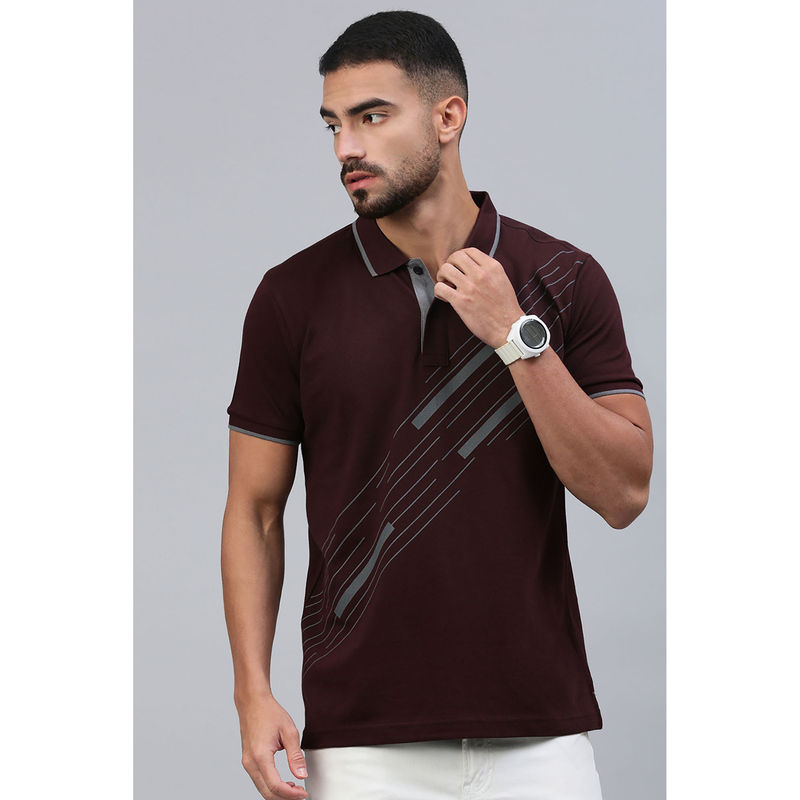 Classic Polo Men's Half Sleeve Burgundy Slim Fit Printed Polo T-Shirt (XL)