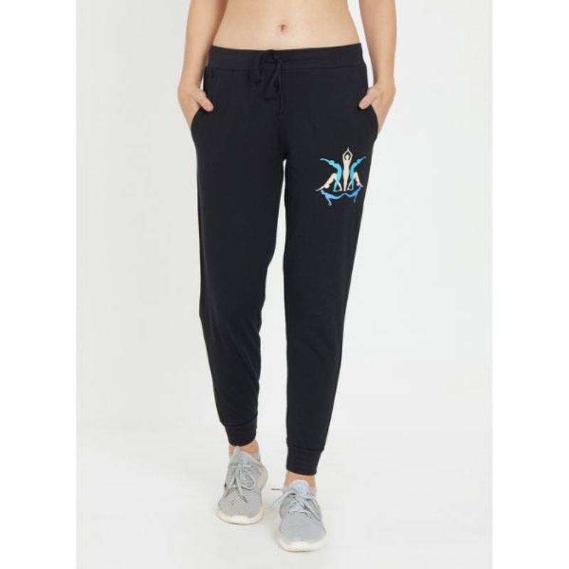 Tuna London Black Solid Polyester Lycra Track Pants For Women (L)