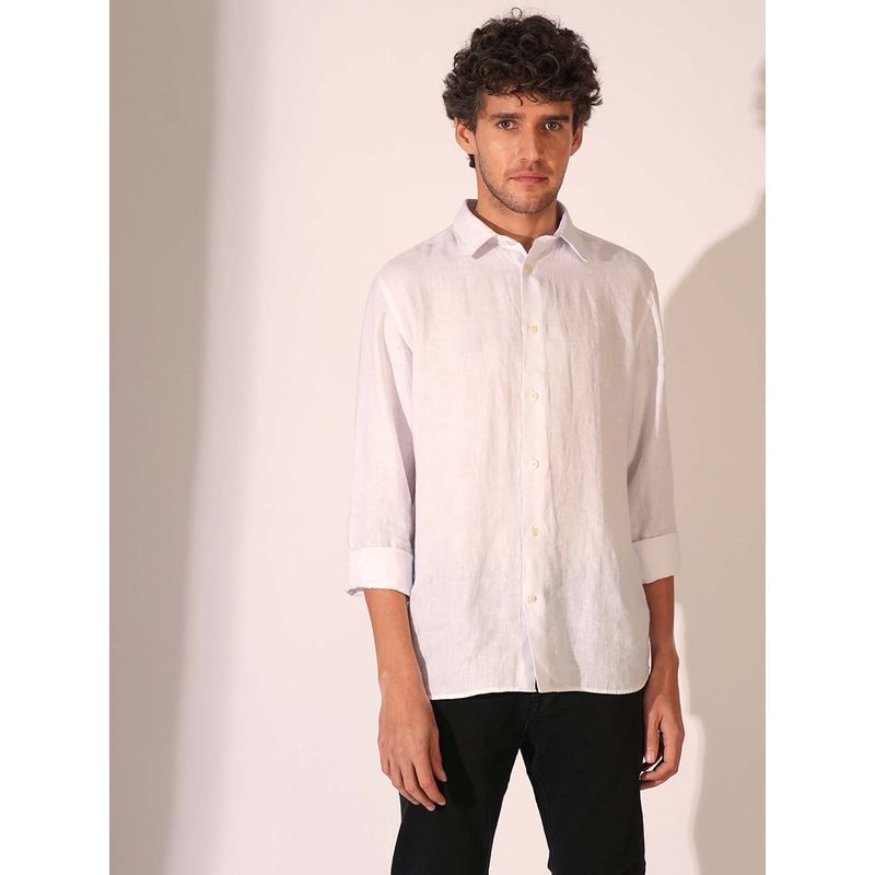 Selected White Linen Full Sleeves Casual Shirt (L)