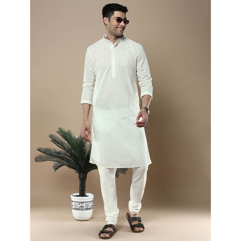 Sanwara Stylish Ethnic Chikankari Kurta & Pyjama Off White (Set of 2) (M)