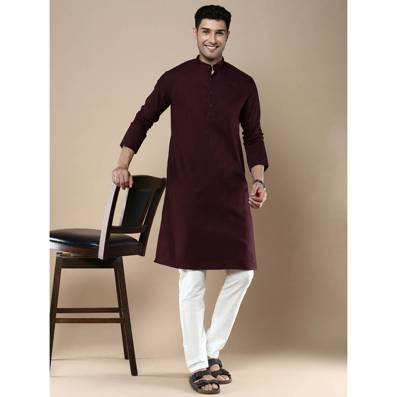 Sanwara Mens Ethnic Woven Cotton Silk Kurta & Pyjama Maroon (Set of 2) (M)
