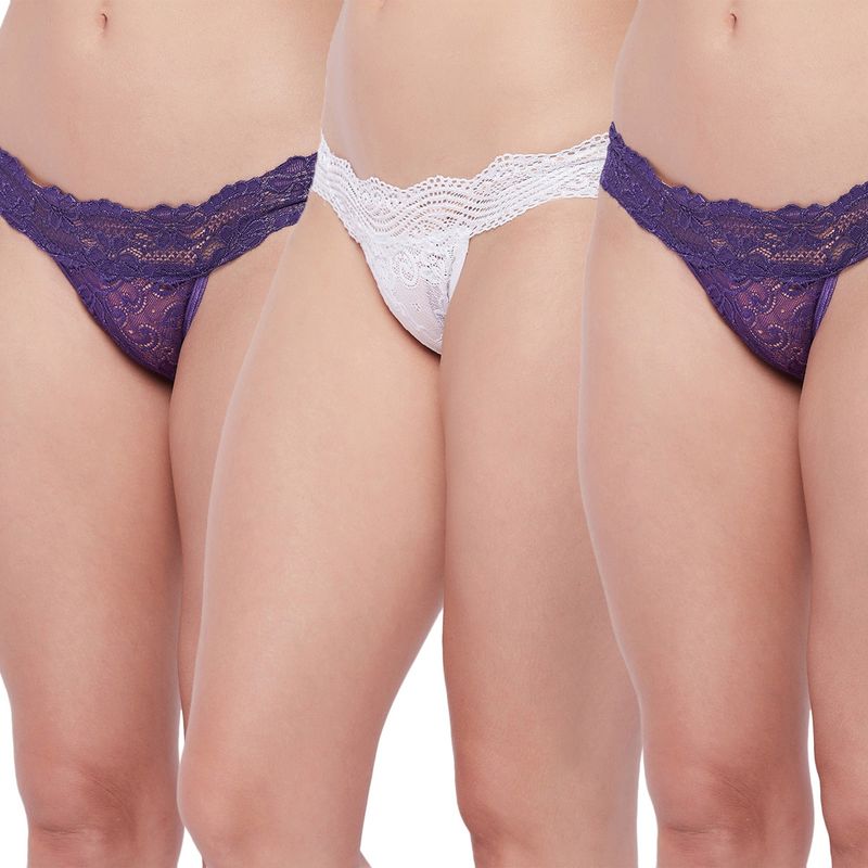 Secrets By ZeroKaata Women Assorted Self Design Lace Bikini Briefs - Multi-Color (Pack of 3) (S)