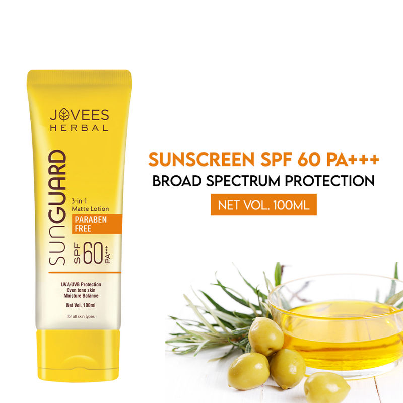 Jovees Herbal Sun Guard Lotion SPF 60 Broad Spectrum, 3 in 1 Matte Lotion, UVA/UVB Protection