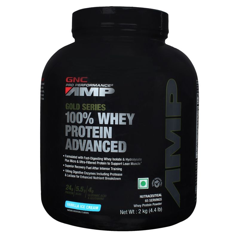 GNC AMP Gold 100% Whey Protein Advanced Vanilla Ice Cream Powder 4.4Lbs