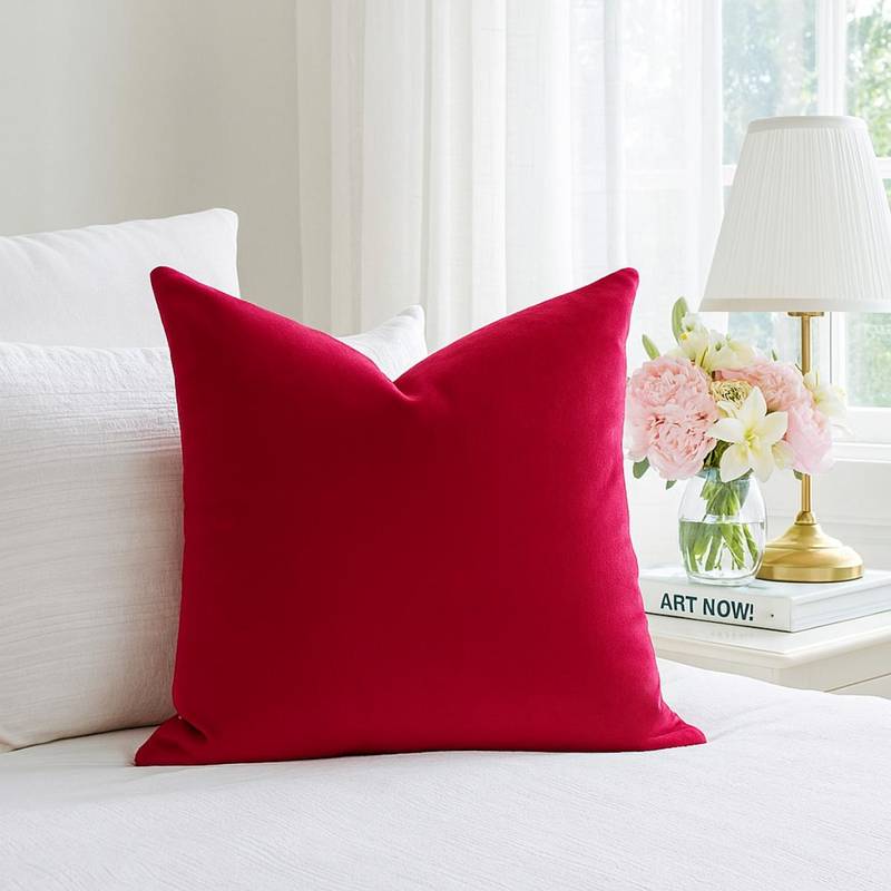 THROW PILLOW Velvet Dream Rich Red Solid Luxe Comfort Cushion Cover (12x12 inches)
