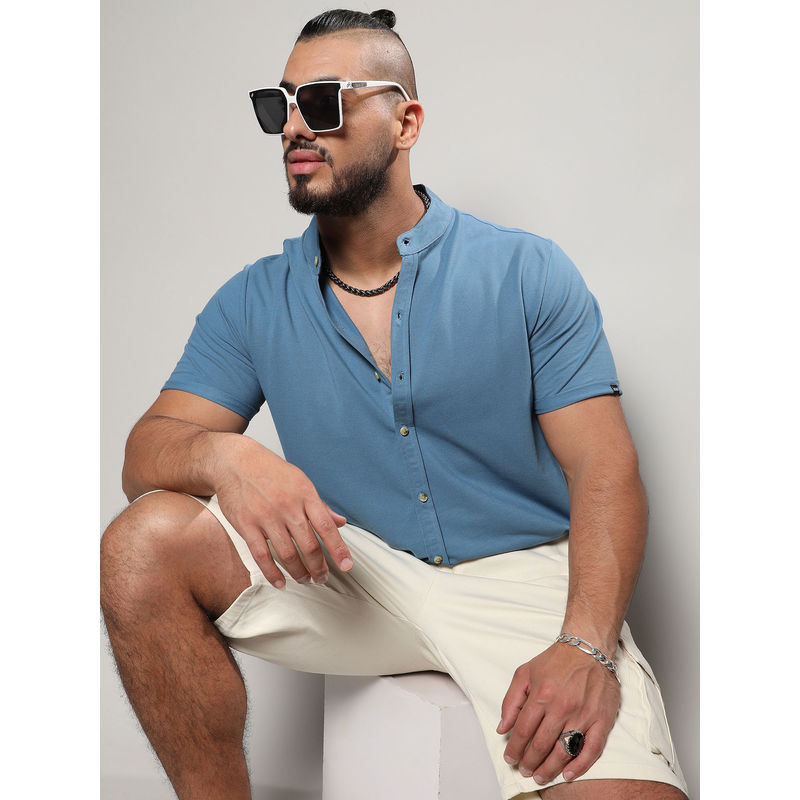 Instafab Plus Mens Egyptian Blue Basic Button Up Shirt (6XL)