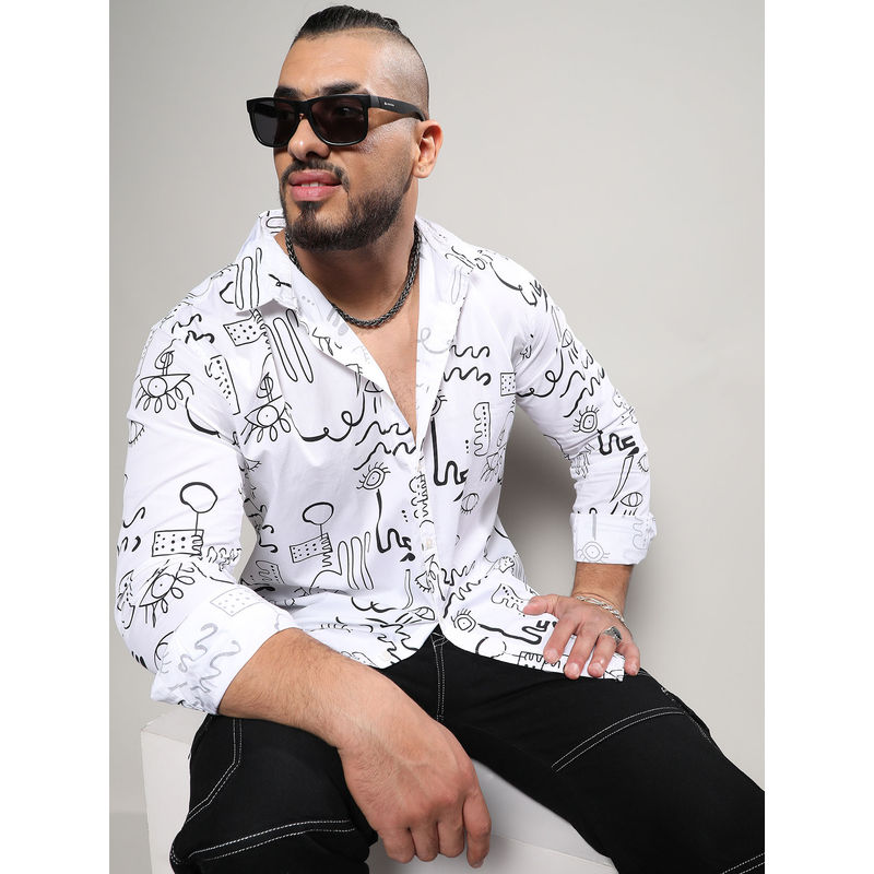 Instafab Plus Mens Chalk White Doodle Shirt (3XL)