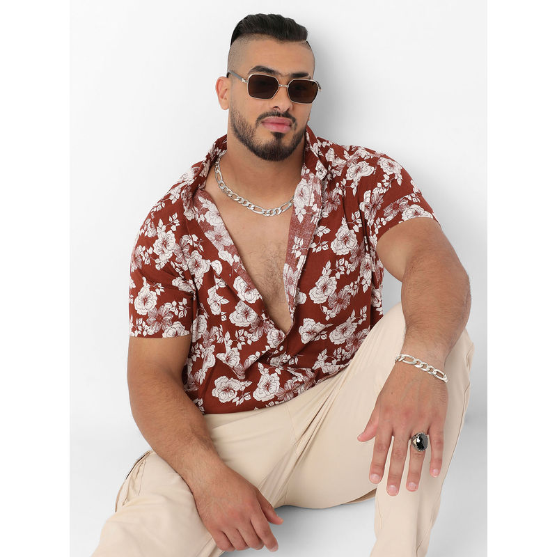 Instafab Plus Mens Brown Contrast Flora Shirt (3XL)