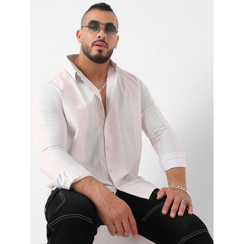 Instafab Plus Mens Ivory White & Icy Blue Candy Striped Shirt (5XL)