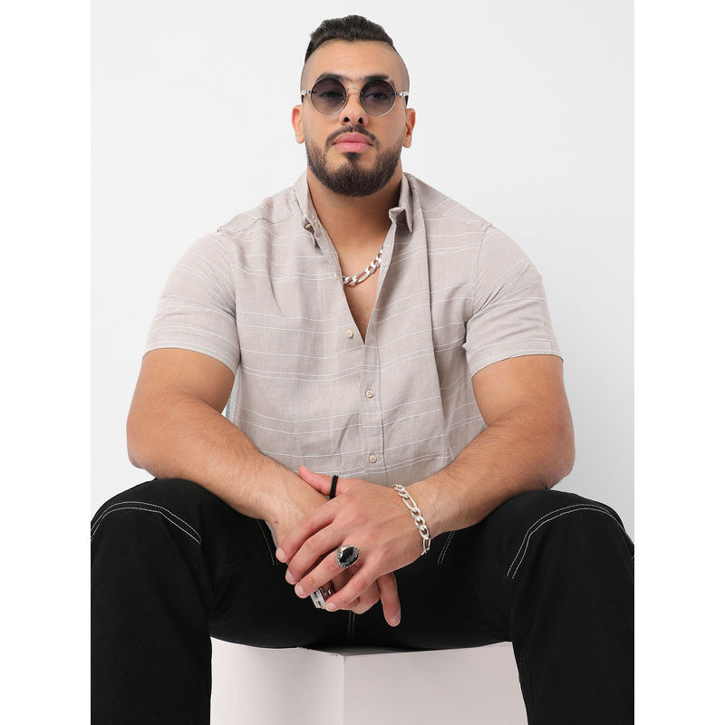 Instafab Plus Mens Light Grey Unbalanced Horizontal Striped Shirt (3XL)