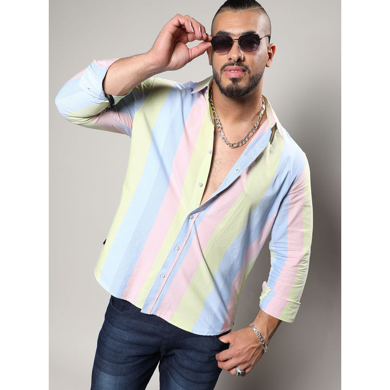 Instafab Plus Mens Multicolour Roman Striped Shirt (5XL)