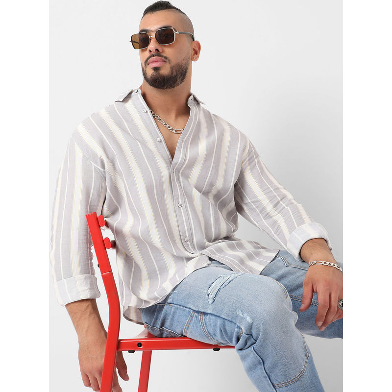 Instafab Plus Mens Light Grey Shadow Striped Shirt (3XL)