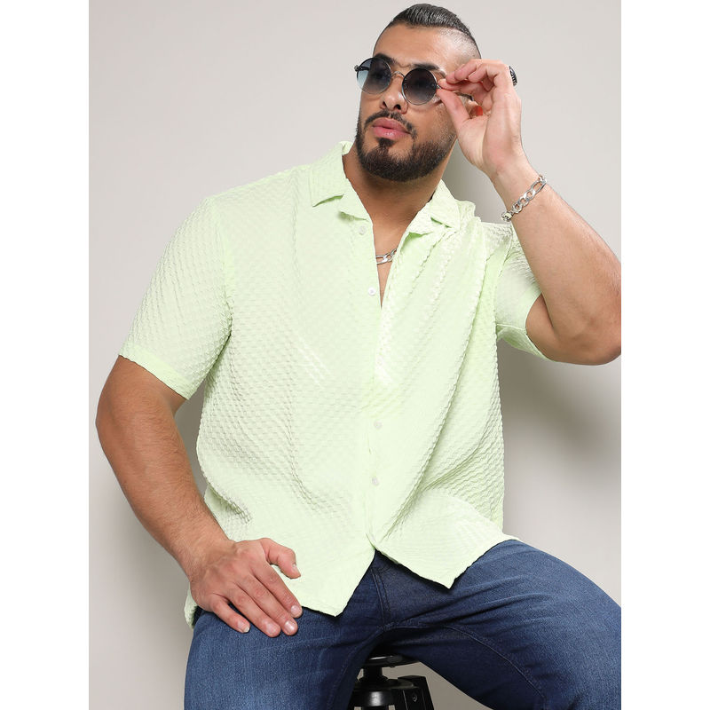 Instafab Plus Mens Lime Green Self-Design Block Shirt (5XL)