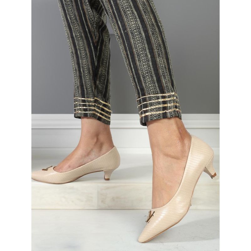 Carlton London Women's Fashionable Beige Color Comfortable Textured Pumps (EURO 39)