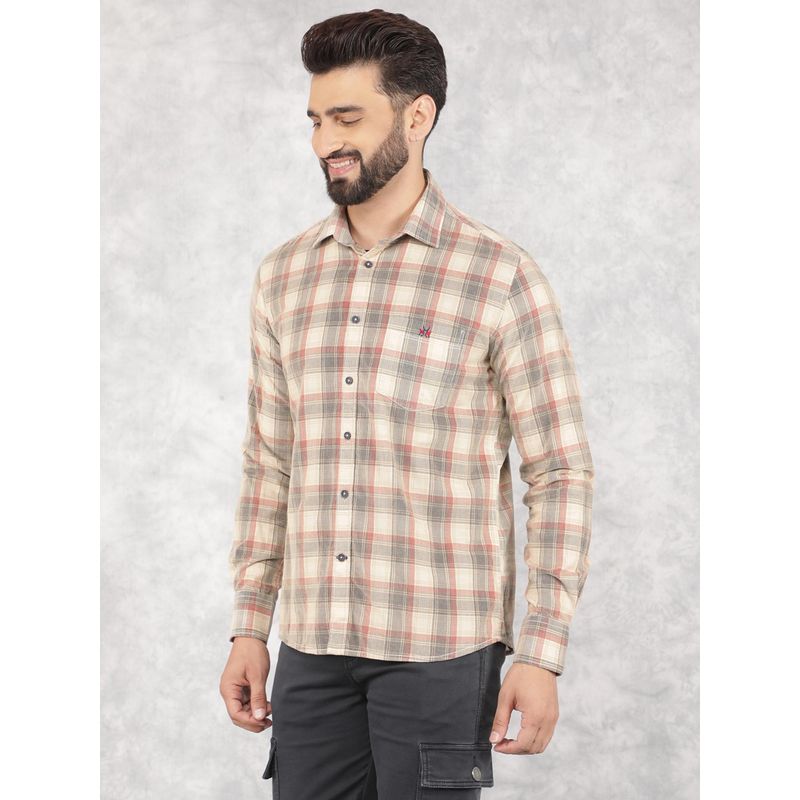 CRIMSOUNE CLUB Mens Beige Checked Pure Cotton Corduroy Shirt (S)