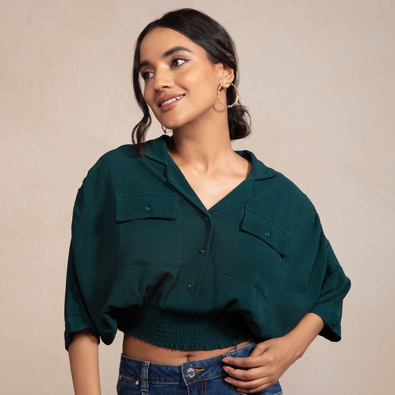 Twenty Dresses by Nykaa Fashion Green a Touch of Classy Shirt (XL)