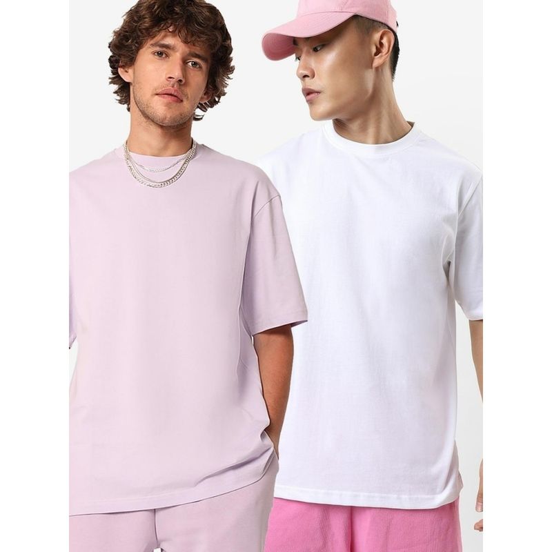 Bewakoof Men's Pack of 2 Men's Purple & White Oversized T-shirt (S)