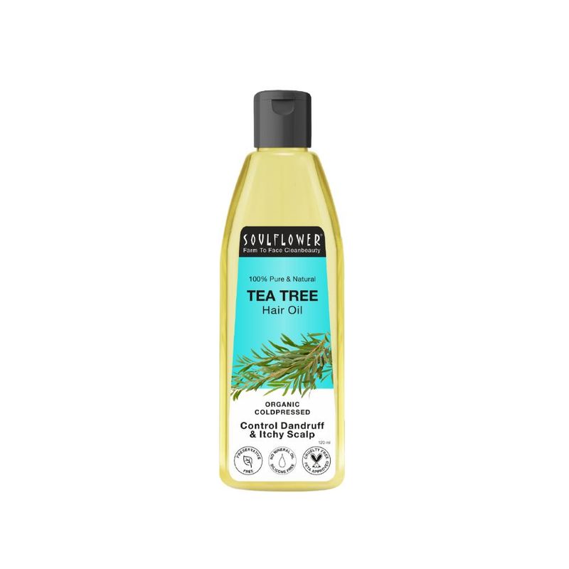 Soulflower Anti Dandruff Tea Tree Hair Oil for Healthy Scalp,Castor Olive Vitamin E, Organic Natural