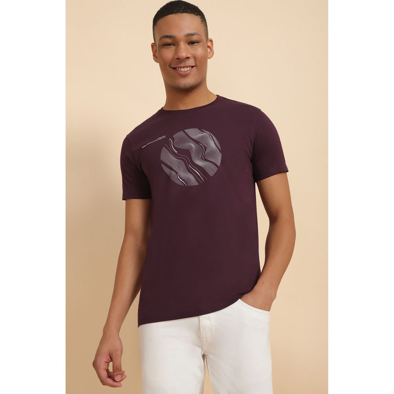 Allen Solly Men Purple Print Round Neck T-Shirt (M)