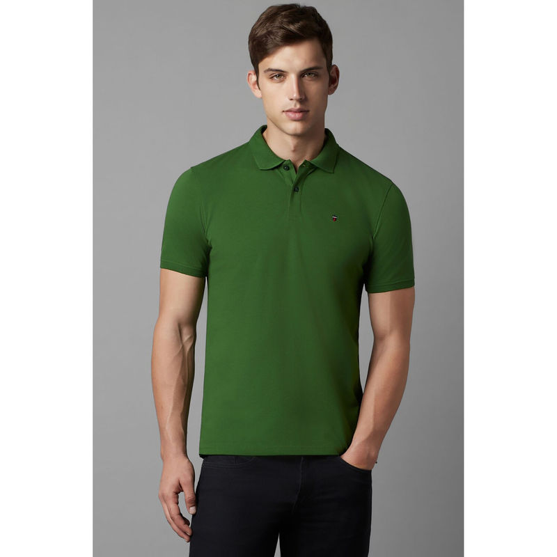 Louis Philippe Men's Slim Fit Solid Green Pique Polo Tshirt (L)