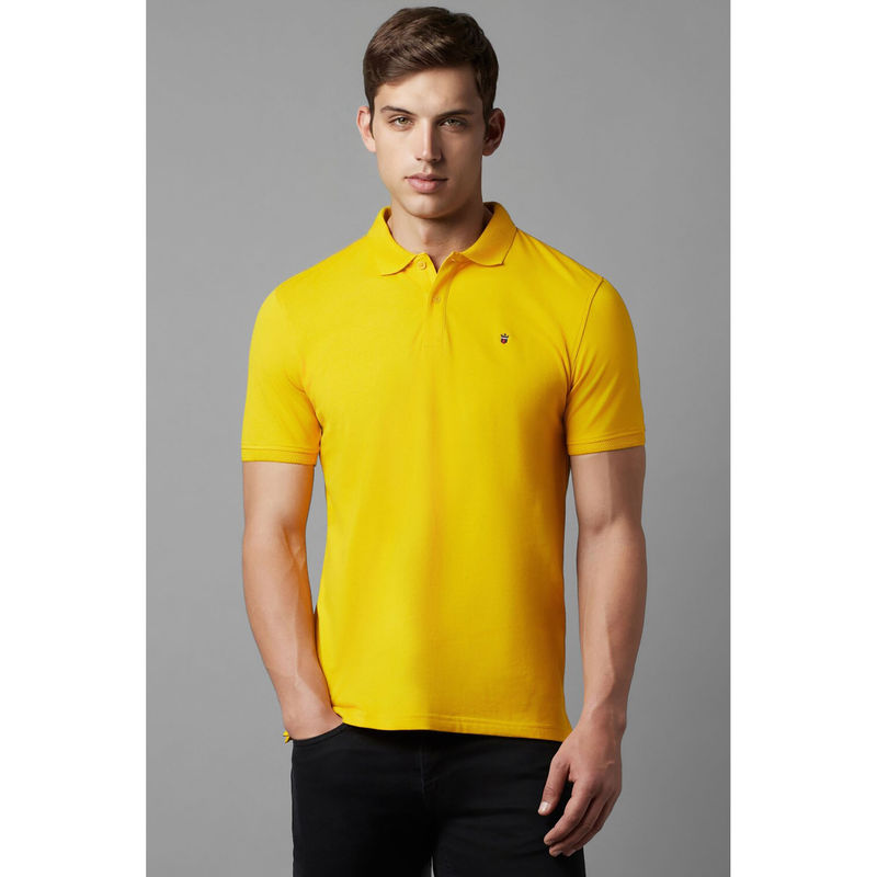Louis Philippe Men's Slim Fit Solid Yellow Pique Polo Tshirt (L)
