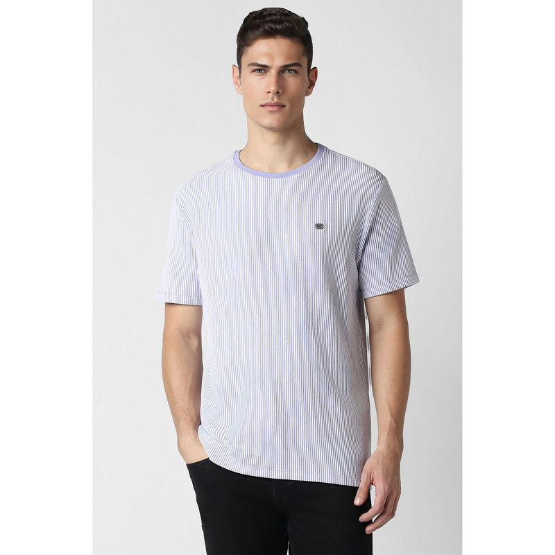 Peter England Men Purple Stripe Round Neck T-Shirts (S)