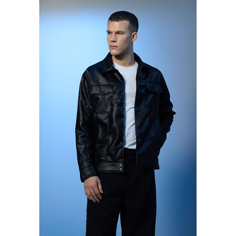 Snitch Stars Within Relaxed Fit Black Textured Jacket (XS)