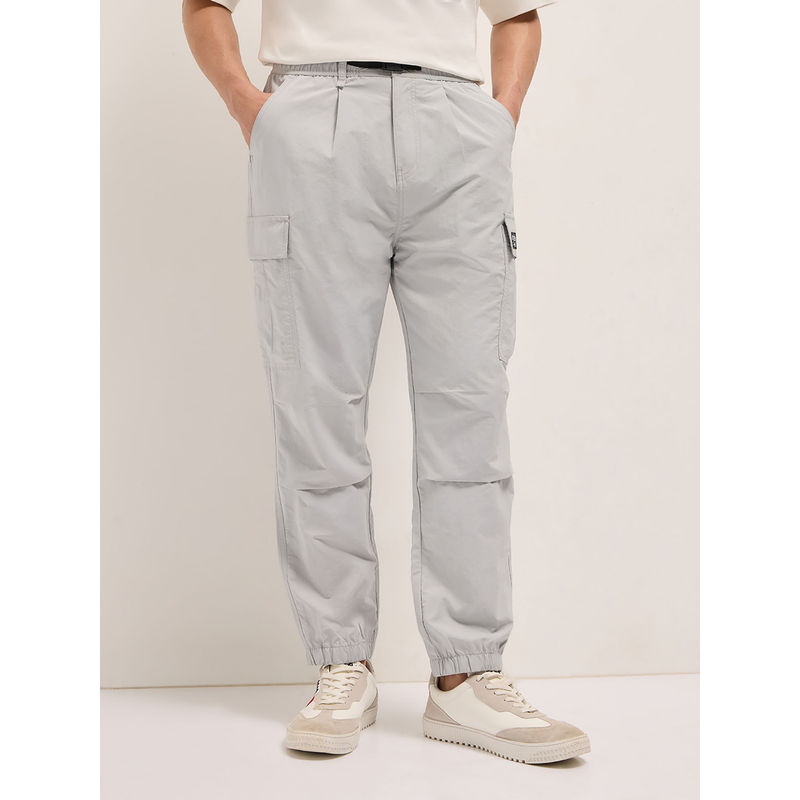 THE BEAR HOUSE Men Grey Relaxed Fit Solid Cargo Joggers (S)