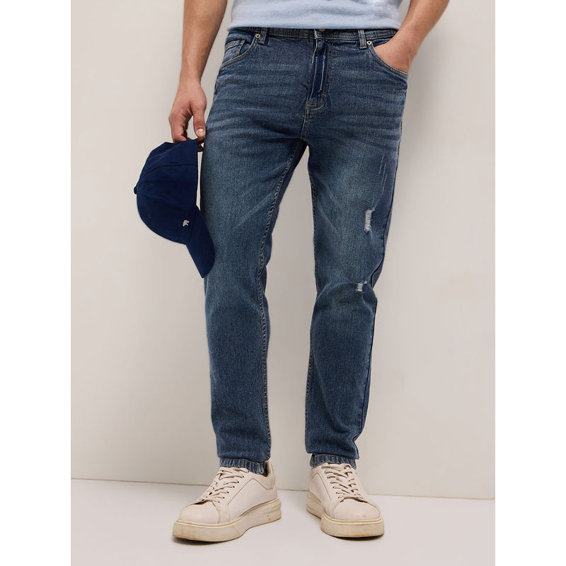 THE BEAR HOUSE Men Mid Blue Slim Fit Cotton Solid Jeans (34)