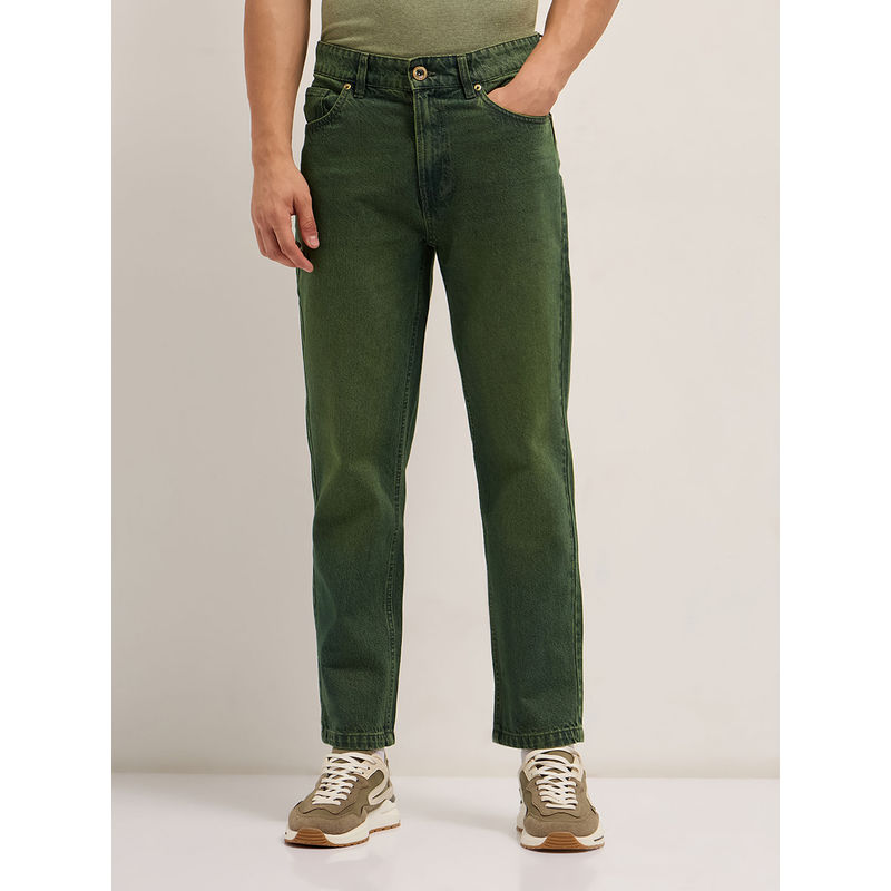 THE BEAR HOUSE Men Green Straight Fit Cotton Solid Jeans (28)