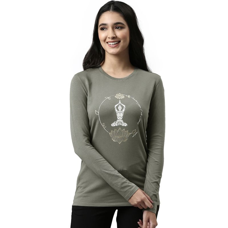 Enamor Womens Essentials E057-Long Sleeve Round Neck Cotton Lounge Tshirt-Ash Grey (XL)