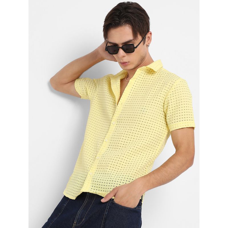Campus Sutra Men Lemon Yellow See-Through Square Shirt (XL)