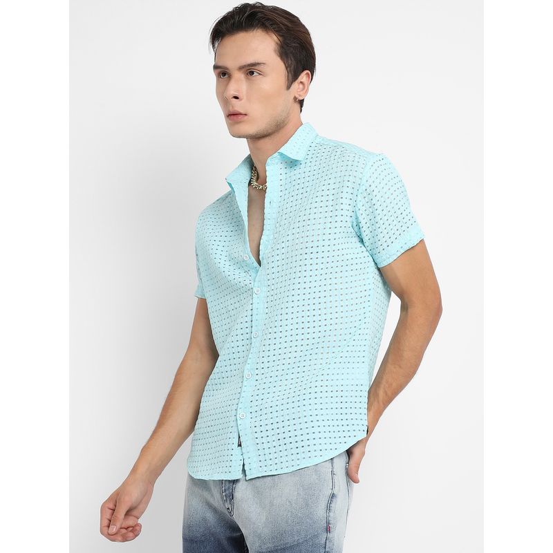 Campus Sutra Men Light Blue See-Through Square Shirt (M)