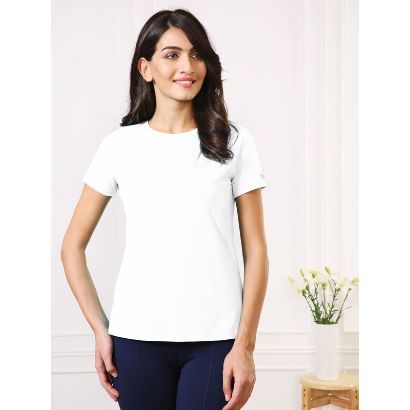 Van Heusen White Solid T-Shirt (M)