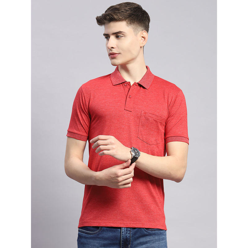 Monte Carlo Mens Solid Red Cotton Blend Polo Collar Half Sleeve Casual T-Shirt (3XL)