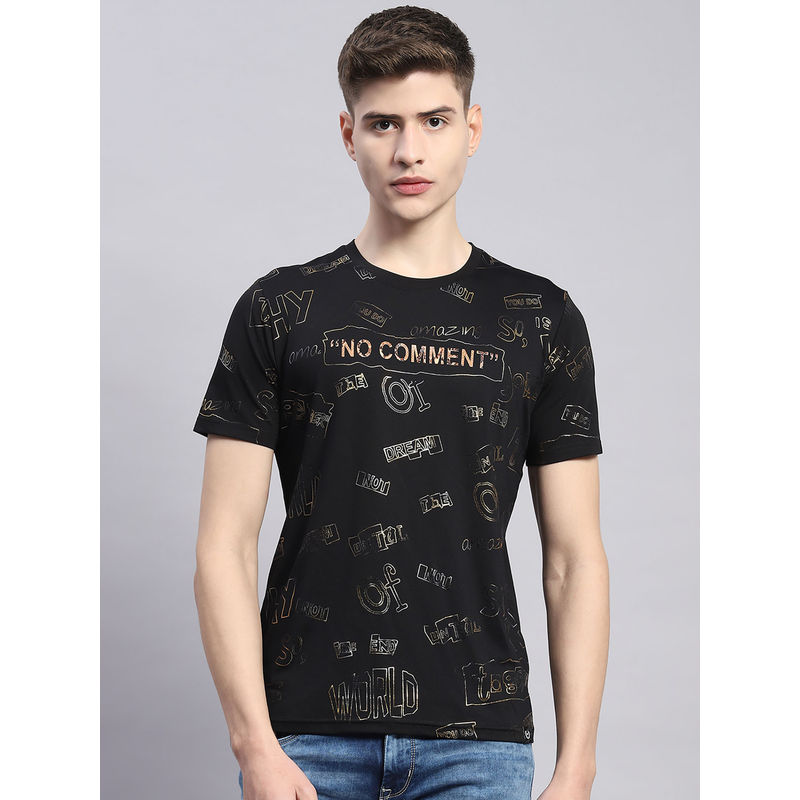 Monte Carlo Mens Printed Black Cotton Blend Round Neck Half Sleeve Casual T-Shirt (3XL)