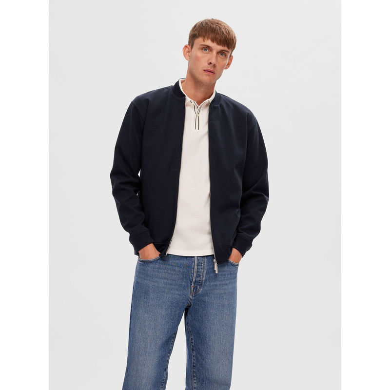 Selected Dark Blue Jersey Bomber Jacket (M)