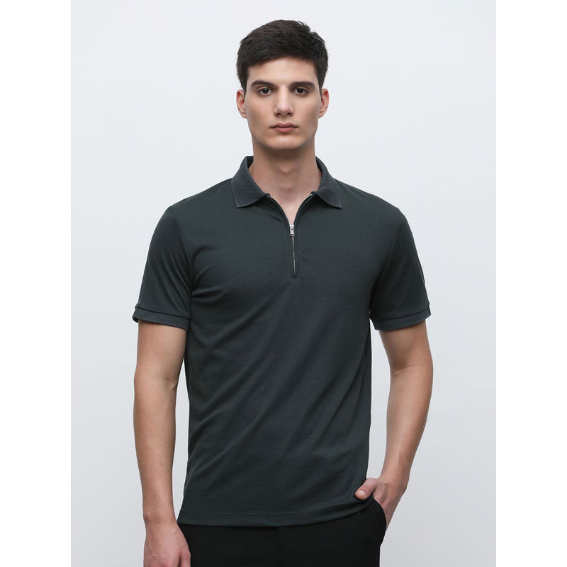 SELECTED HOMME Olive Zip Up Polo T-Shirt (XL)