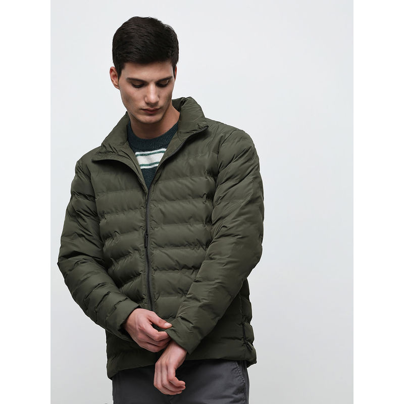 Selected Olive High Neck Quilted Jacket (M)