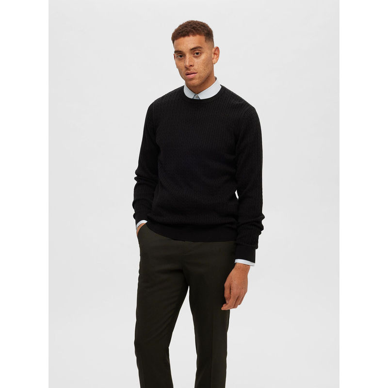 Selected Black Cable Knit Pull Over Sweater (S)