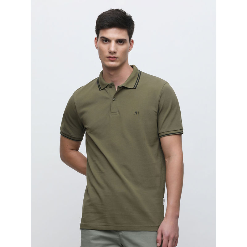 Selected Olive Contrast Tipping Polo T-Shirt (S)
