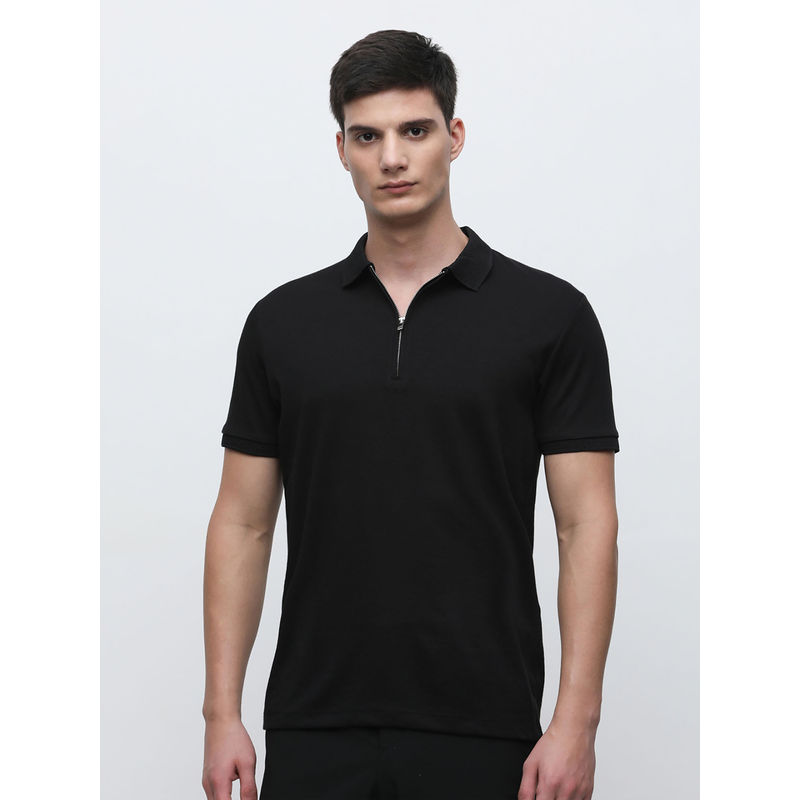 SELECTED HOMME Black Zipper Polo T-Shirt (L)