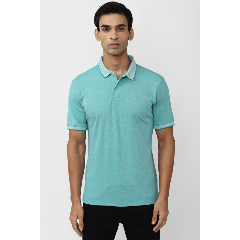 Peter England Men Blue Solid Polo Neck Polo T-Shirt (S)