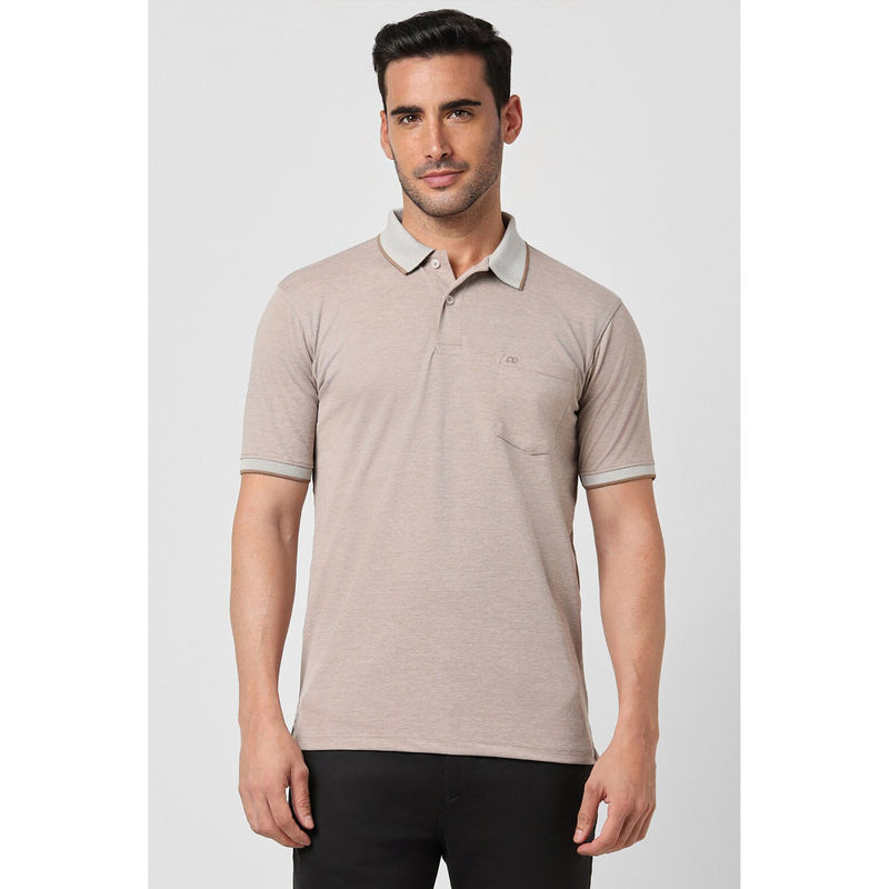Peter England Men Beige Solid Polo Neck Polo T-Shirt (XL)