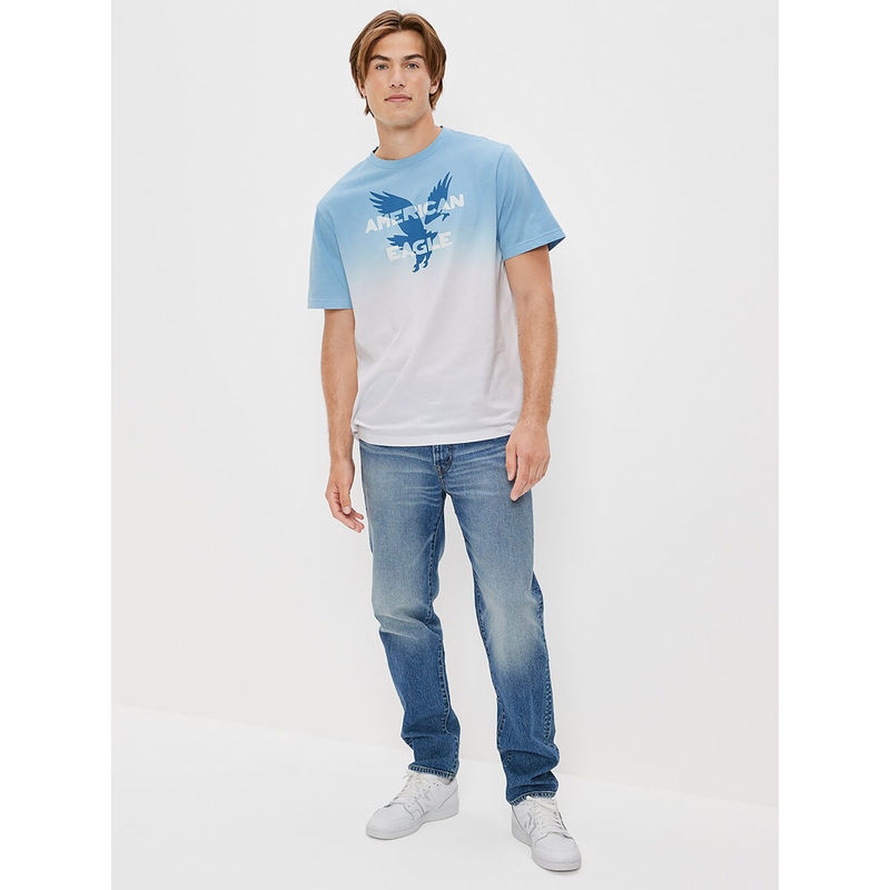 American Eagle Men Blue Super Soft Dip-Dye Logo Graphic T-Shirt (XS)