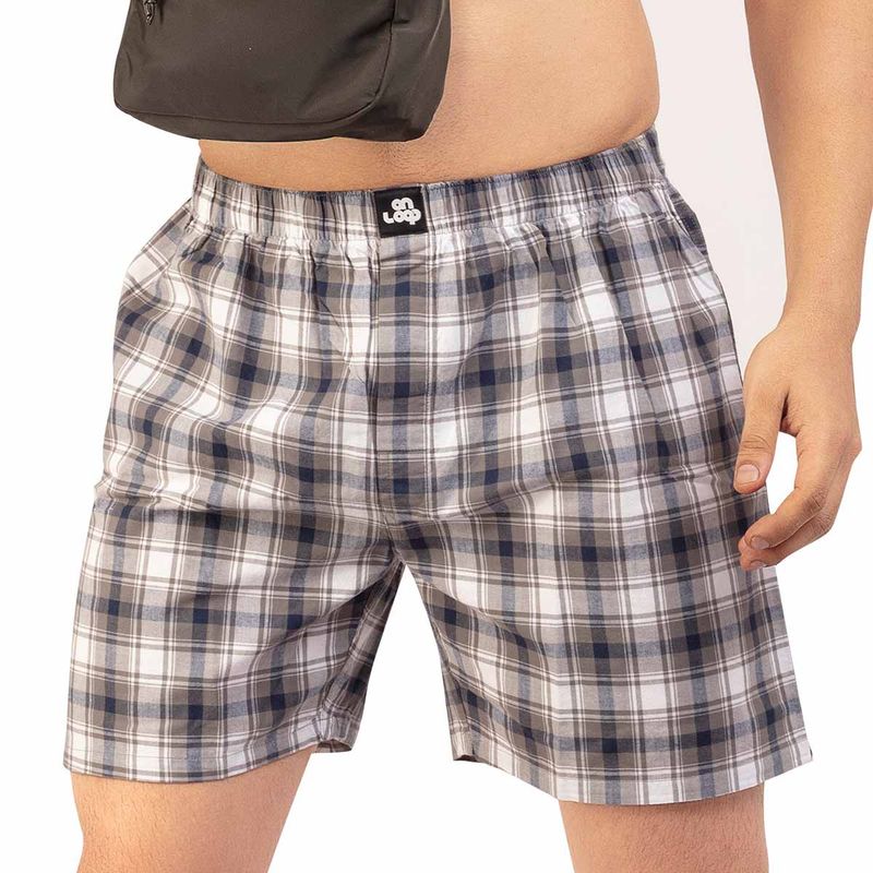 On Loop Boxer for Men in Cotton Beige Checks (M)